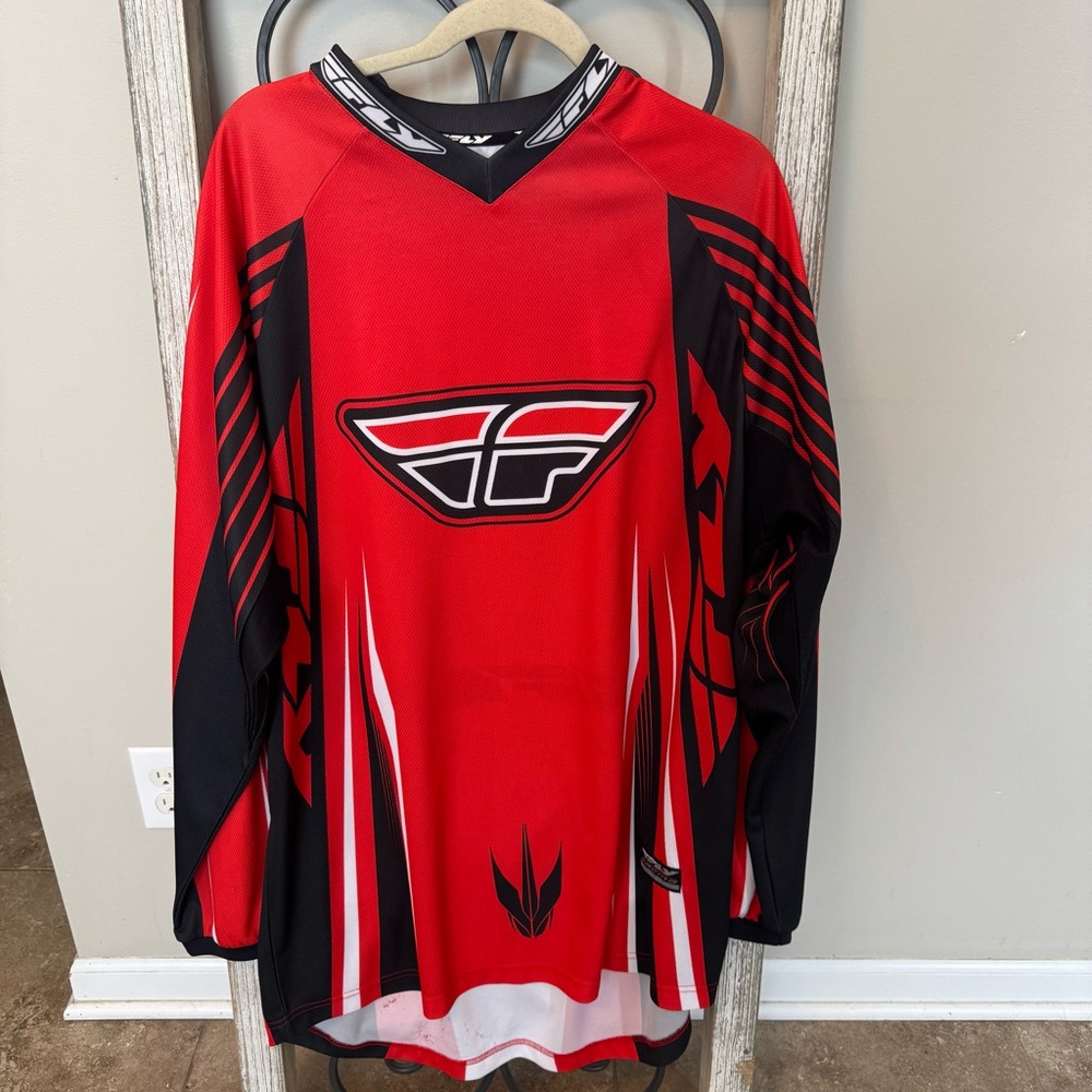 Fly‎ Racing Motocross Jersey Red Black White Long Sleeve MX Dirt Bike